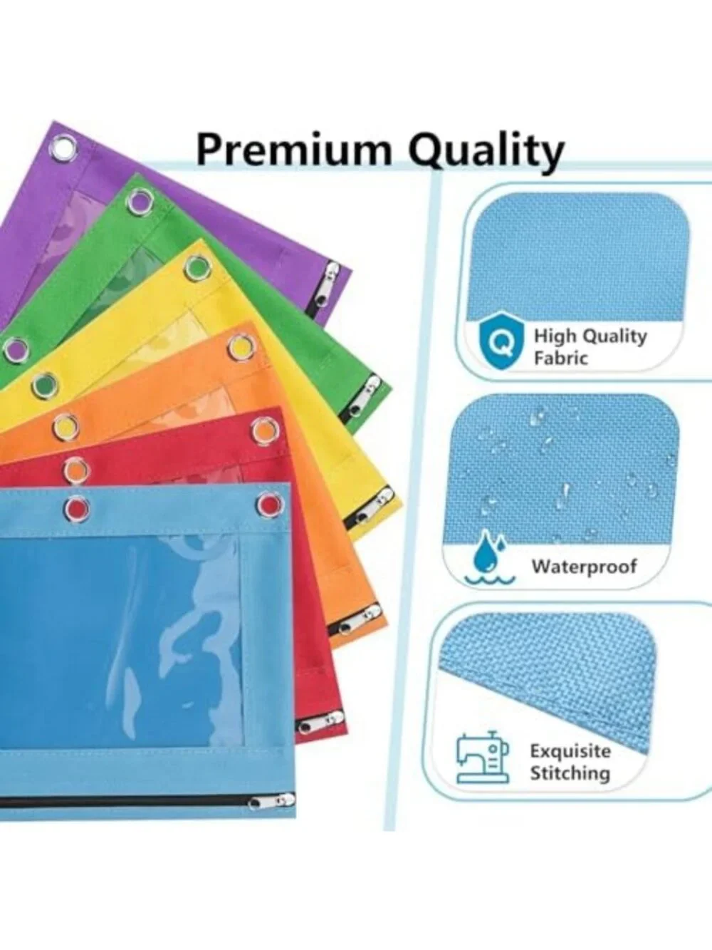 12 Pack Smooth Zipper Pencil Pouches for 3 Ring Binders, School Supplies Set